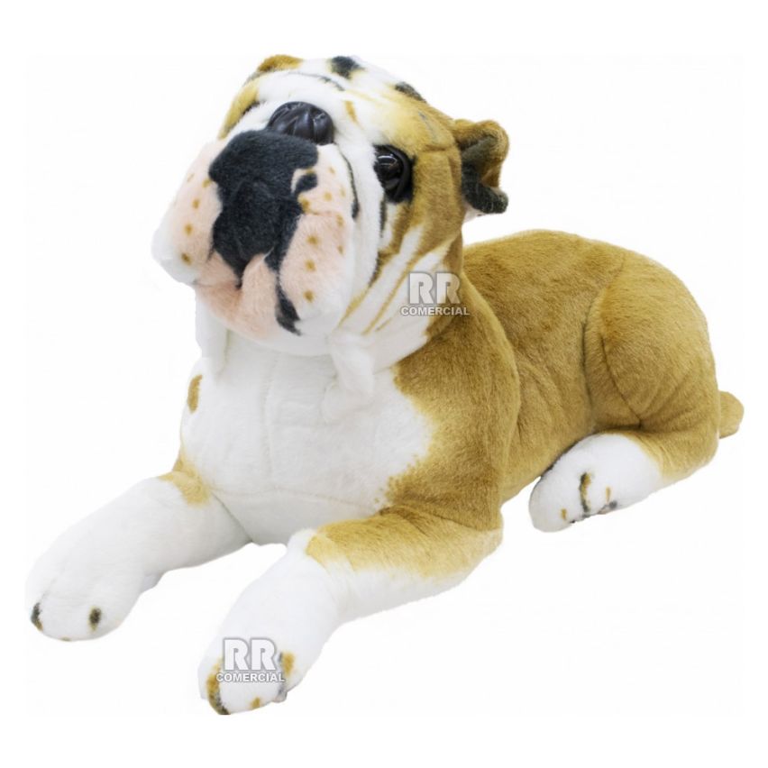 Pelúcia Cachorro Bulldog Deitado Realista 55 cm - Fofy Toys
