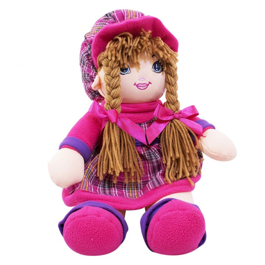 Boneca de Pano com Chapéu Xadrez Rosa 75 cm - Fofy Toys