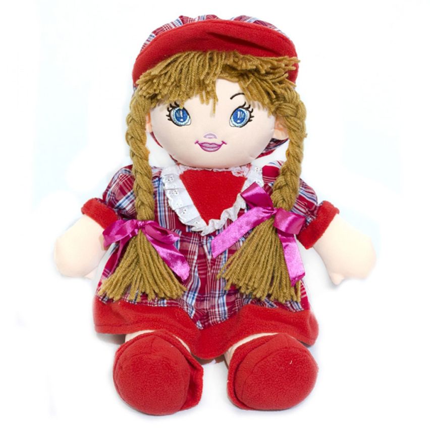 Boneca de Pano com Chapéu Xadrez Vermelho 50 cm