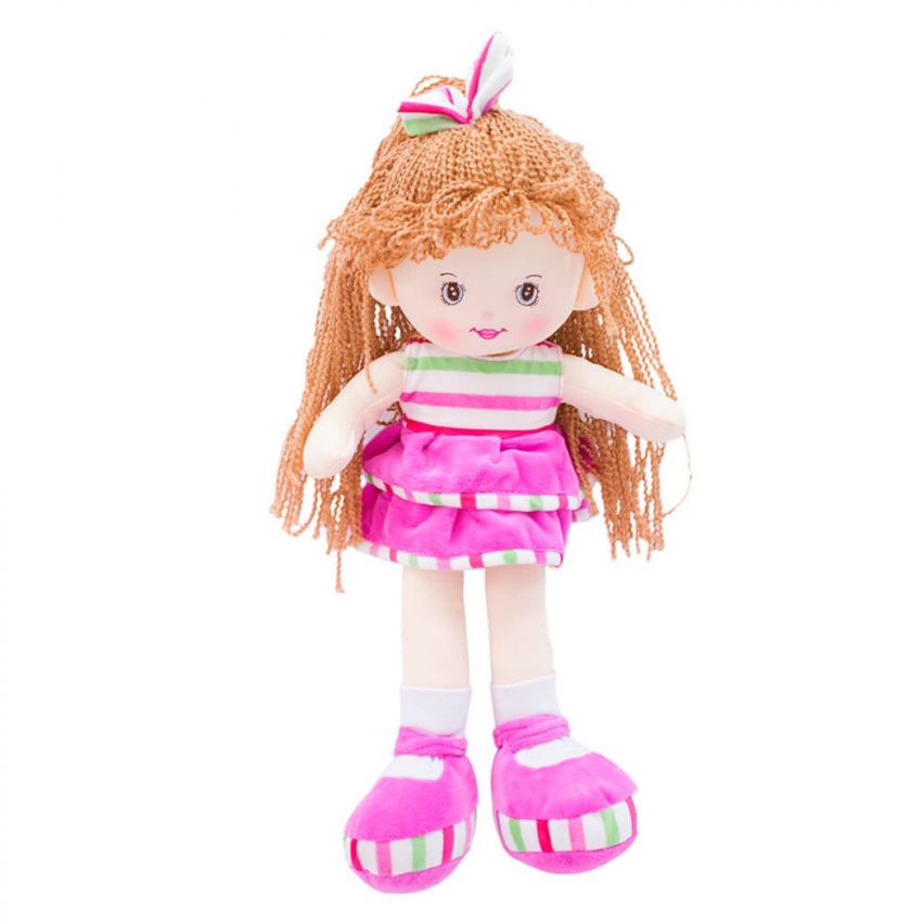 Boneca de Pano com Vestido Listrado Pink 50 cm - Fofy Toys
