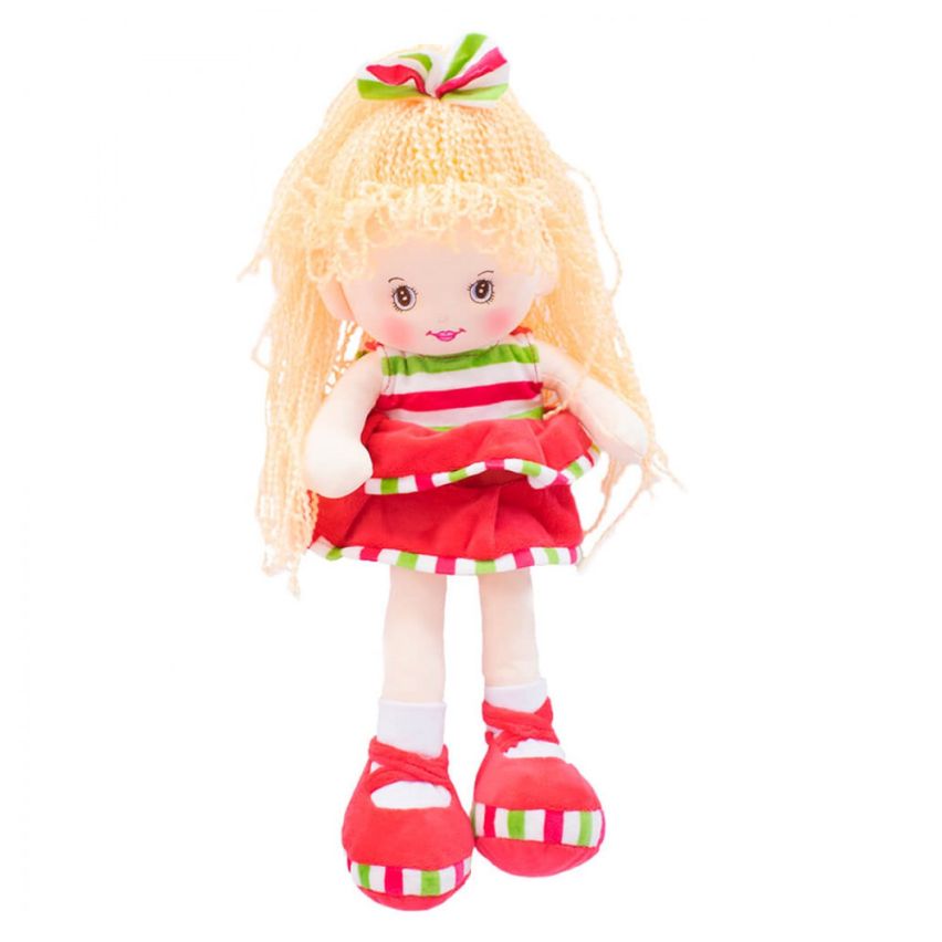 Boneca de Pano com Vestido Listrado Vermelho 50 cm - Fofy Toys