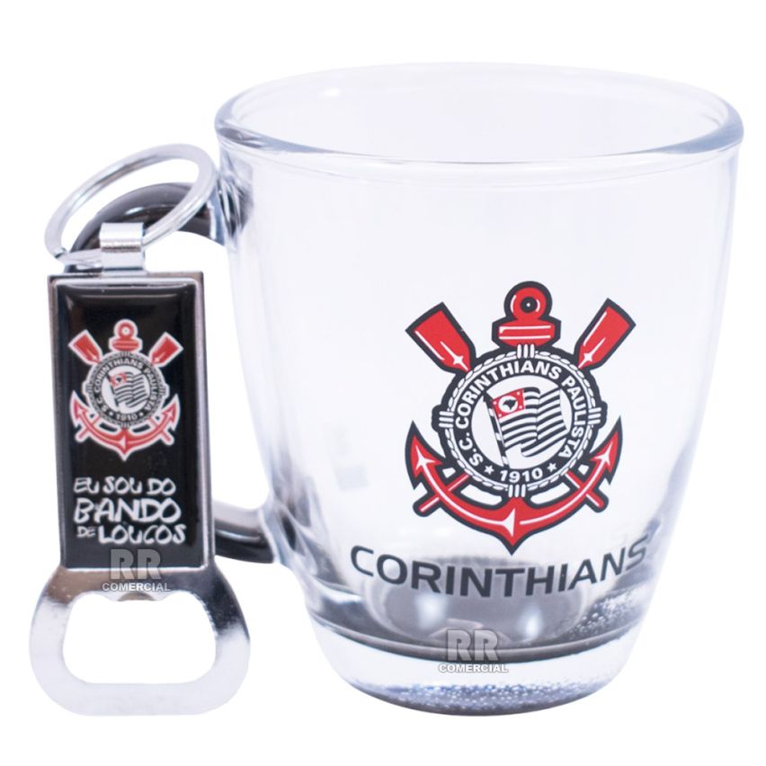 Caneca do Corinthians de Vidro com Abridor de Garrafa 350 ml