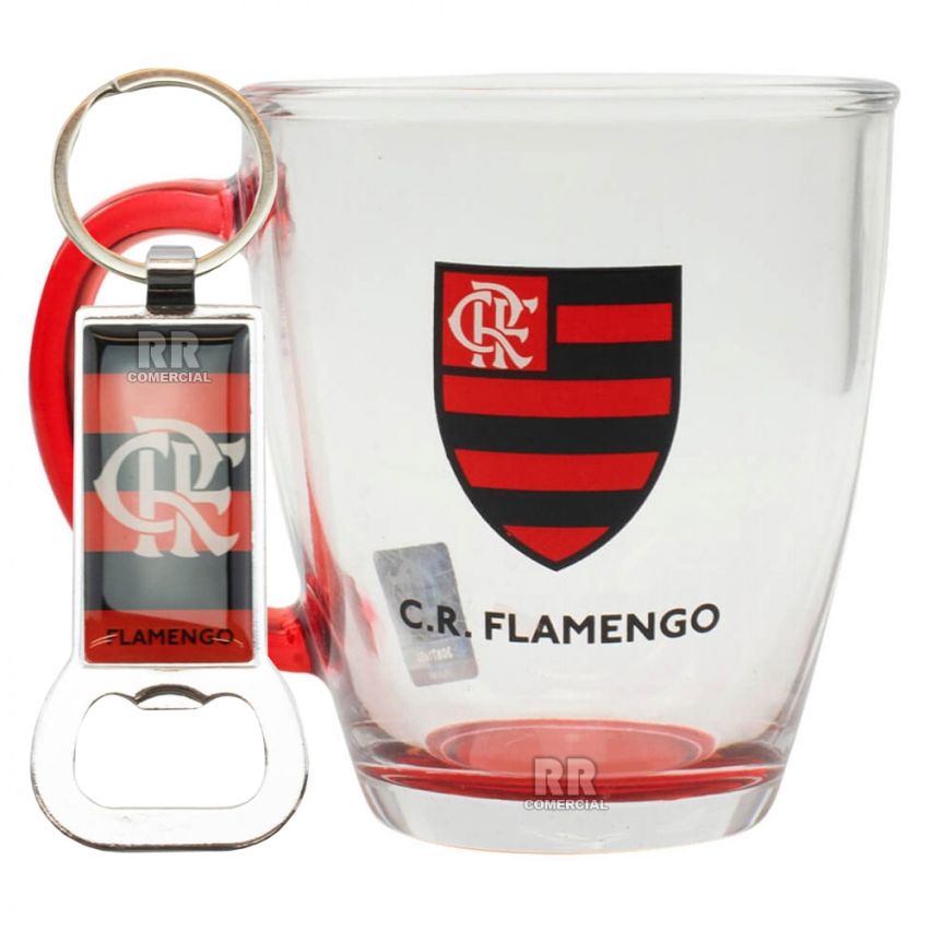 Caneca do Flamengo de Vidro com Abridor de Garrafa 350 ml