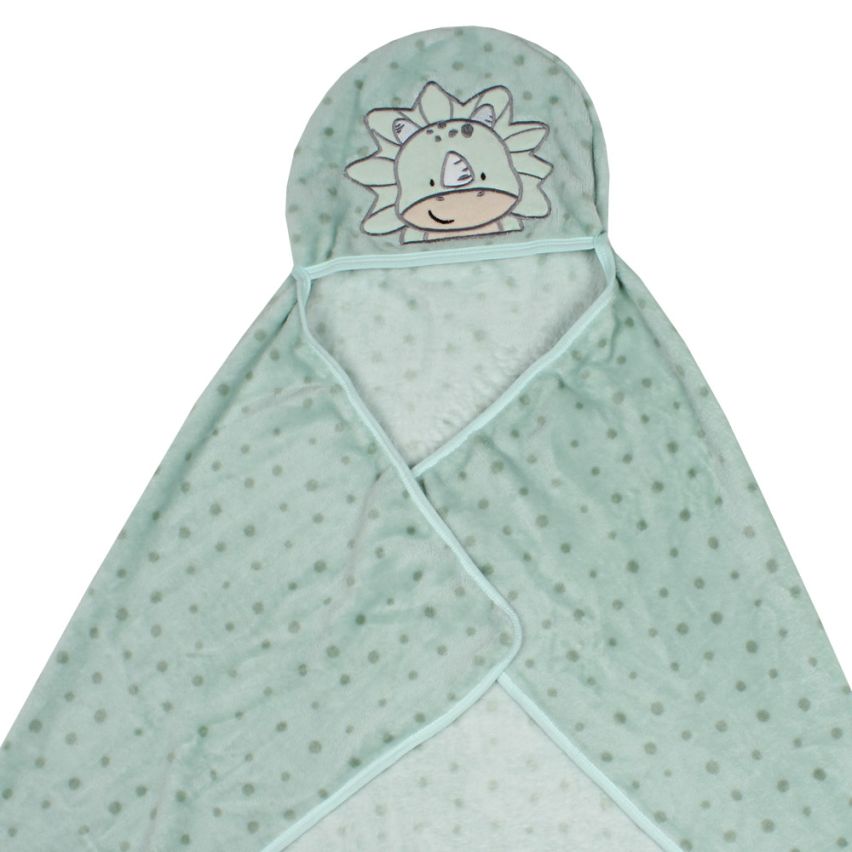 Cobertor Bebê de Microfibra Com Capuz Bordado Dino - Papi