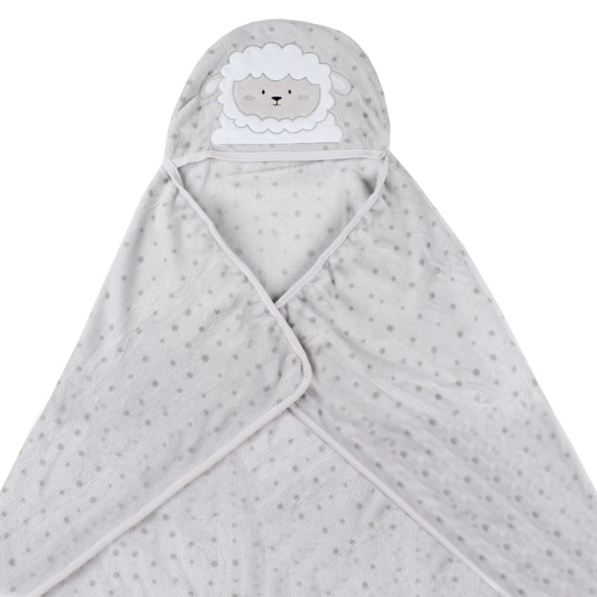 Cobertor Bebê de Microfibra com Capuz Bordado Ovelha - Papi