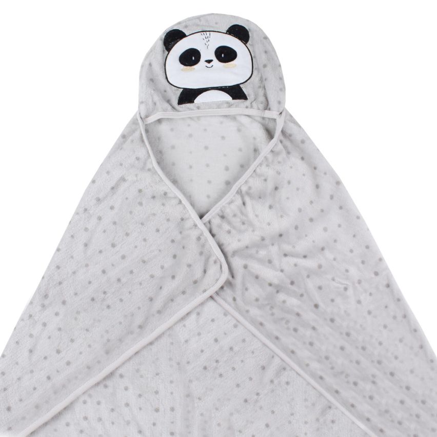 Cobertor Bebê de Microfibra com Capuz Bordado Panda - Papi