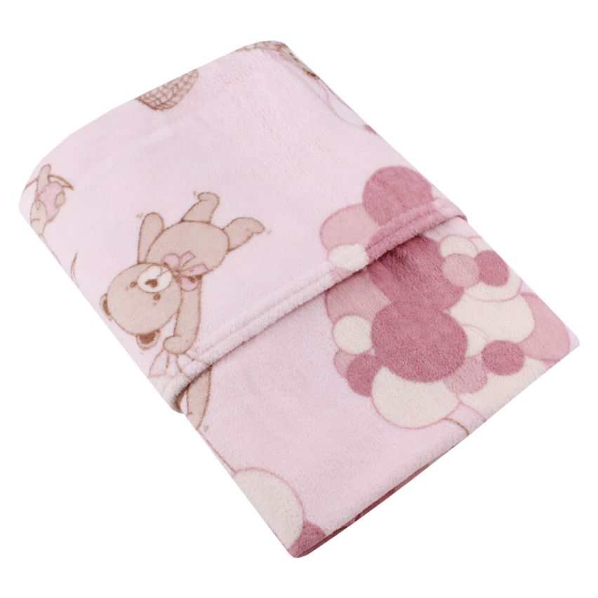 Cobertor Bebê Microfibra Urso no Balão Rosa - Camesa Baby