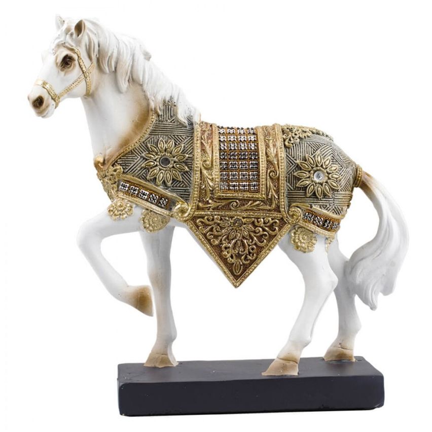 Estatueta Cavalo Branco em Resina 19 cm