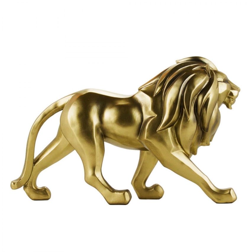 Estatueta Leão Dourado em Resina 20 cm