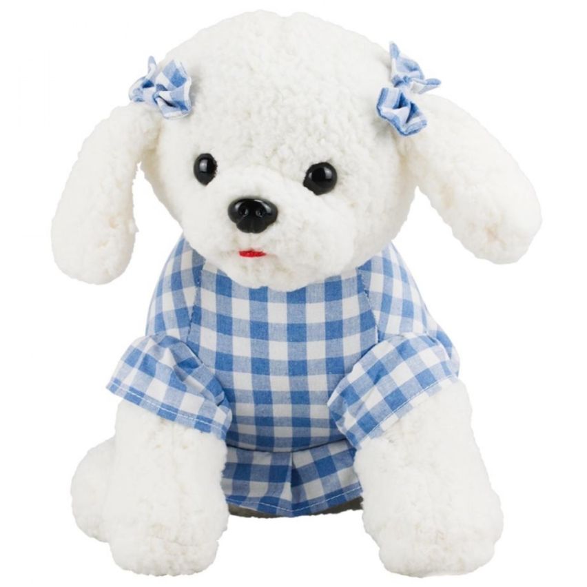 Poodle de Pelúcia Sentada com Vestido Azul 30 cm - Fofy Toys