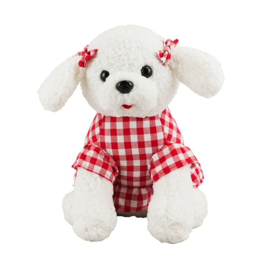 Poodle de Pelúcia Sentada com Vestido Vermelho 21 cm - Fofy Toys