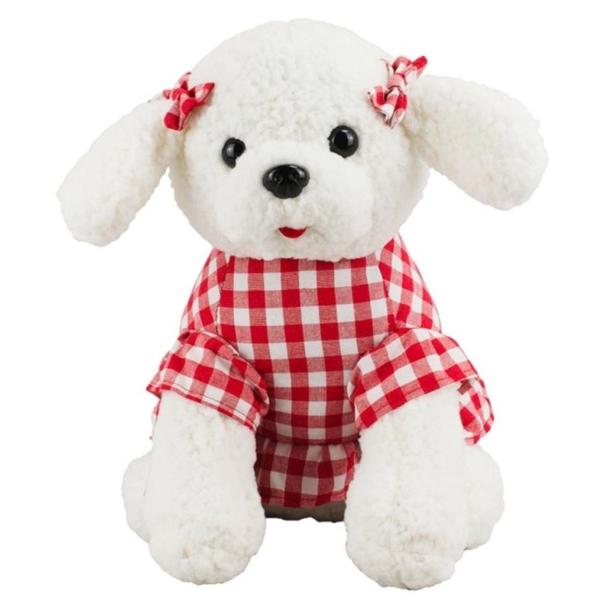 Poodle de Pelúcia Sentada com Vestido Vermelho 30 cm - Fofy Toys